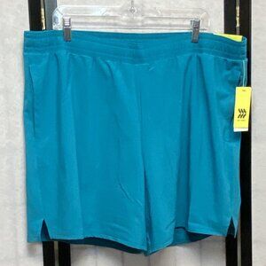 All in Motion Men's High Rise Any Sport Shorts + Inner Liner Aqua Green NWT XL